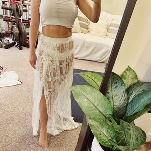 White Lace High-Split Cover-up Skirt
